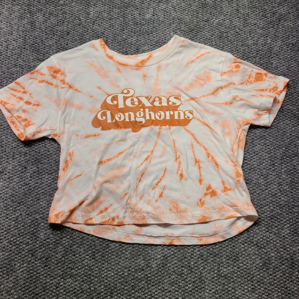 Pressbox Texas Longhorns Womens Medium Orange Tie Dye Crop Top T-Shirt Retro